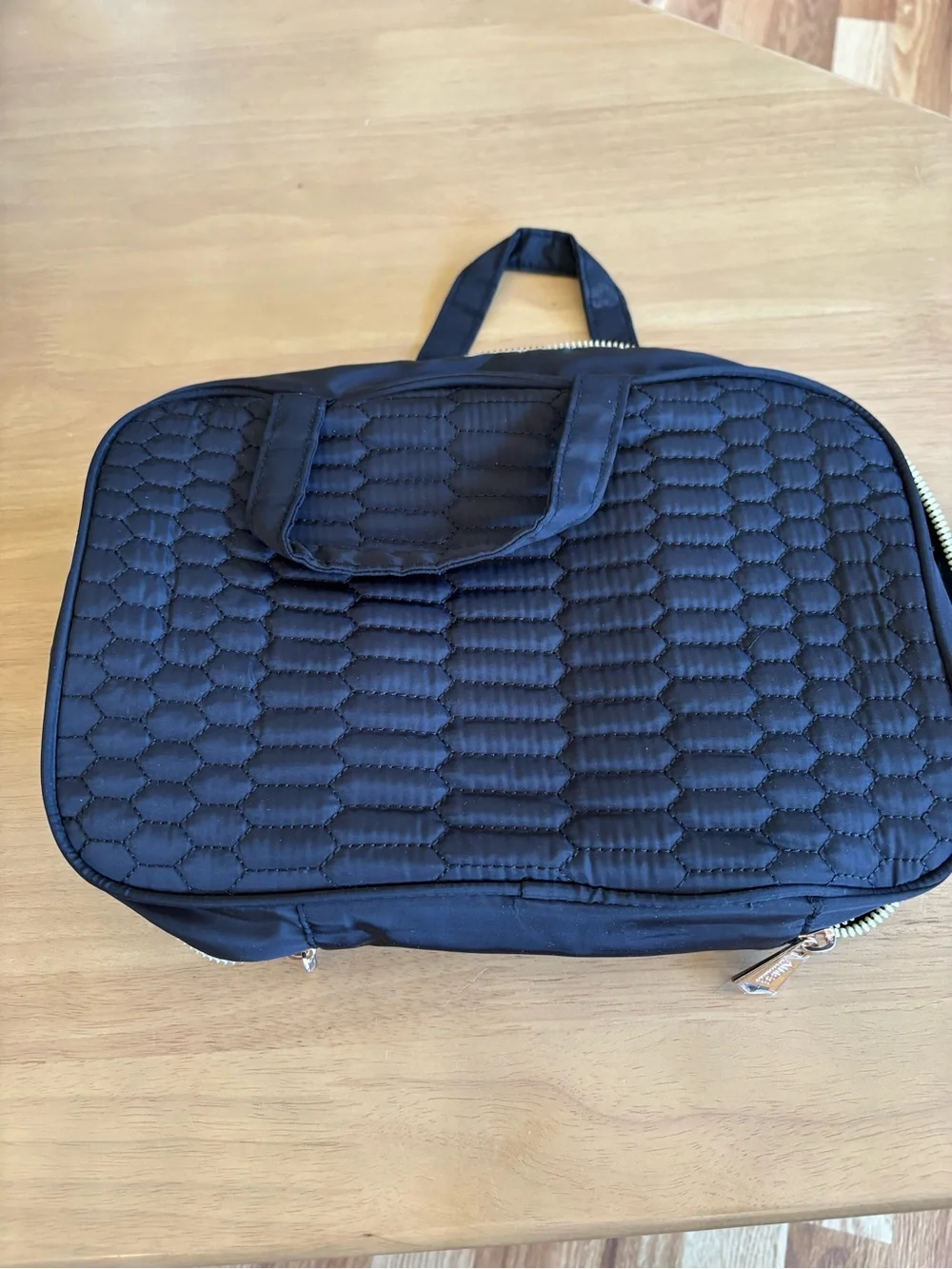 Aimee Kestenberg Black Quilted Cosmetic Carry Case/Travel Bag with Gold Hardware